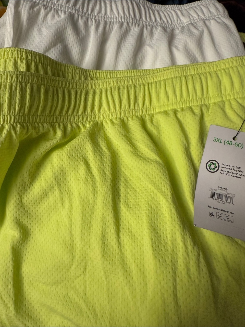 Athletic Works White and Neon Yellow Lime Athletic Mesh Shorts Men’s Sz 3XL